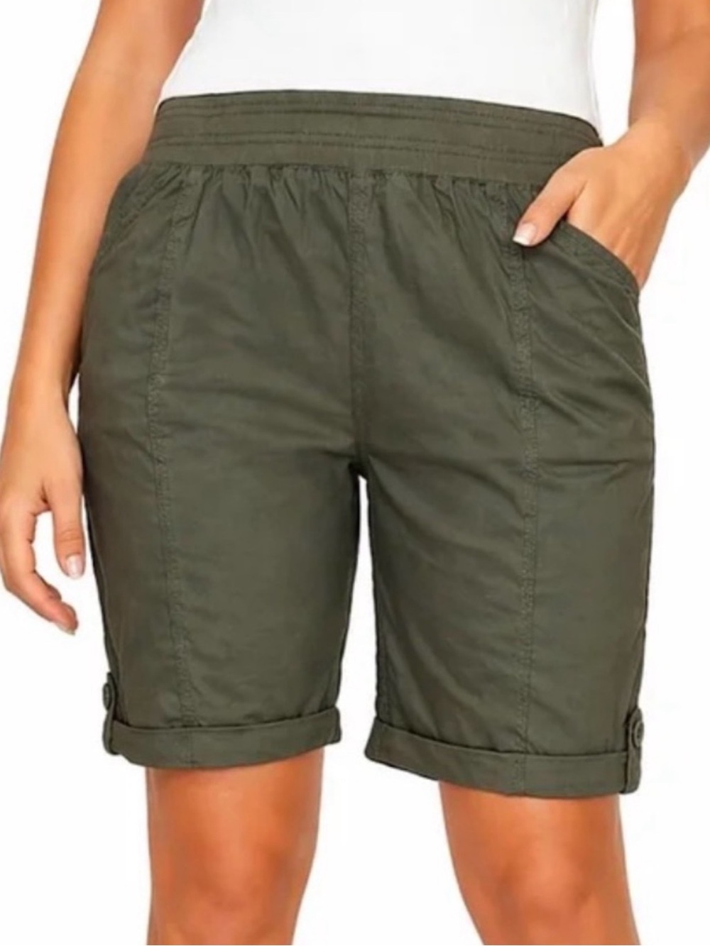 Briggs New York Women's XXL Pull-On Bermuda Shorts - Olive Green NWT